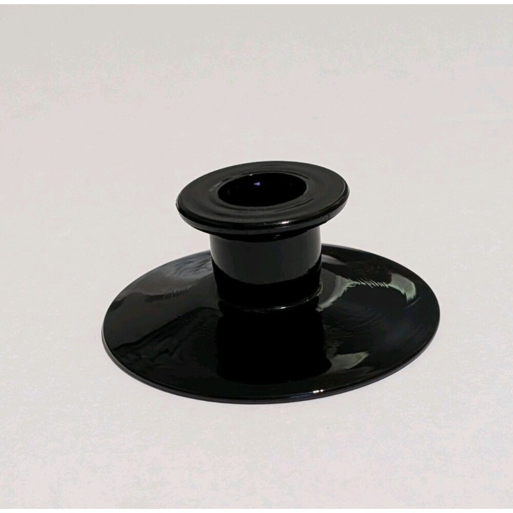 Vintage L.E. Smith Black Amethyst Glass Candlestick Holder Flared Taper Art Deco